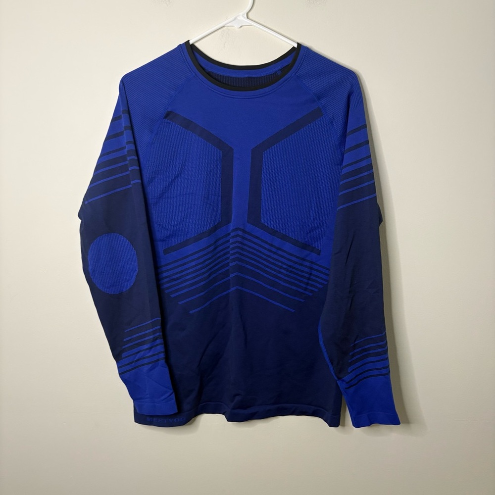 Men’s large bamboo Stylish Blue Long Sleeve base layer Shirt sporty outdoors